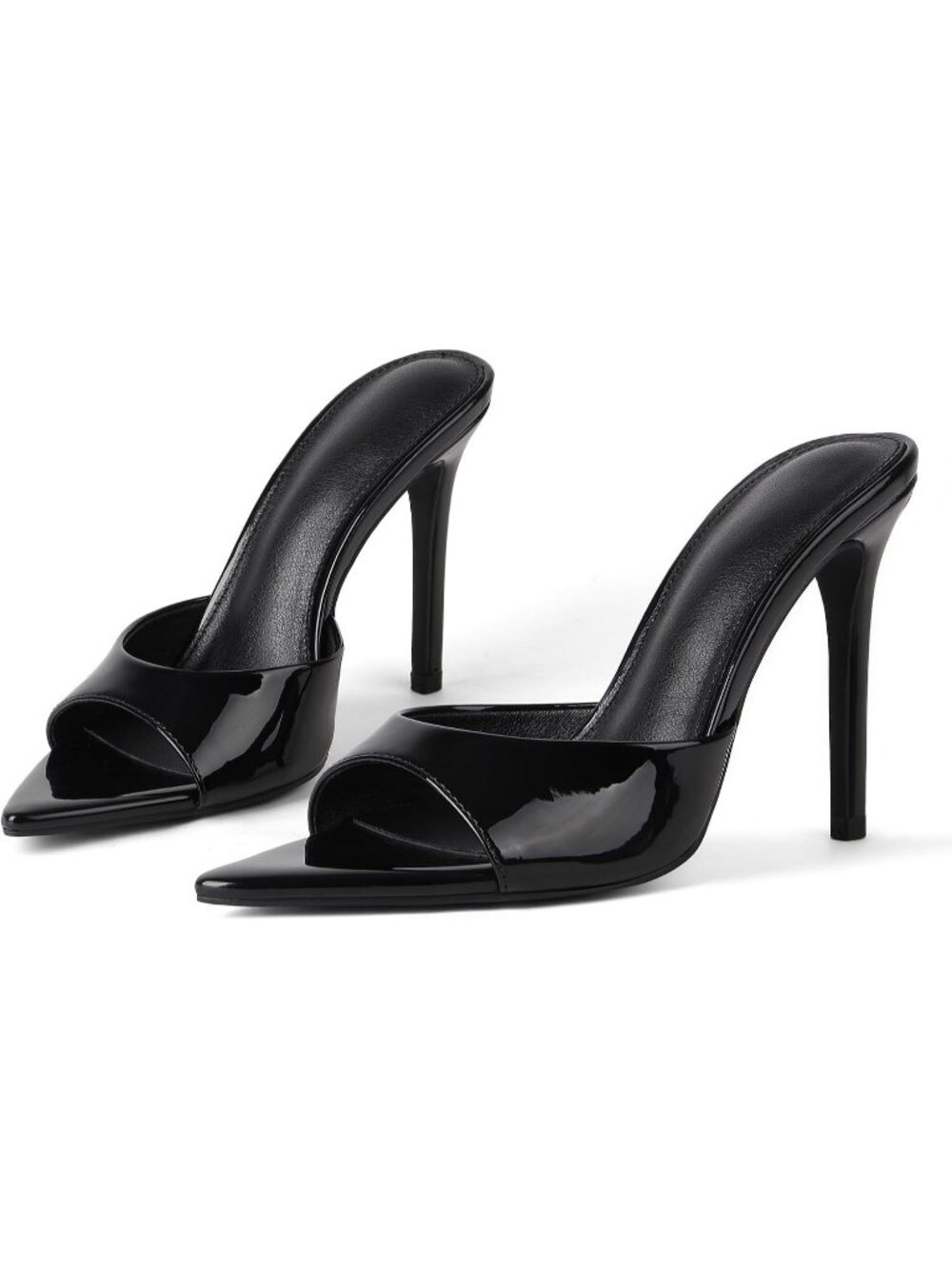 Women's Black Sandals Open Toe Stiletto High Heels Mules Slip On Patent Shoes